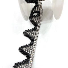 Black Beaded Rhinestone Applique Trimming By The Yard Exporter