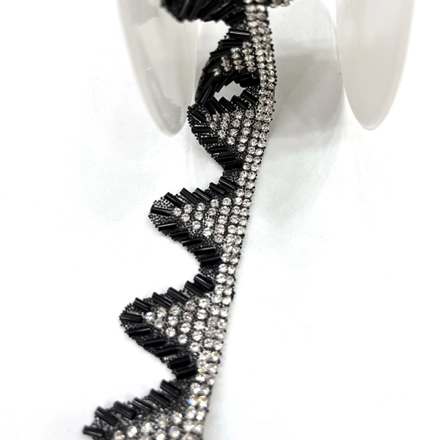Black Beaded Rhinestone Applique Trimming By The Yard Exporter