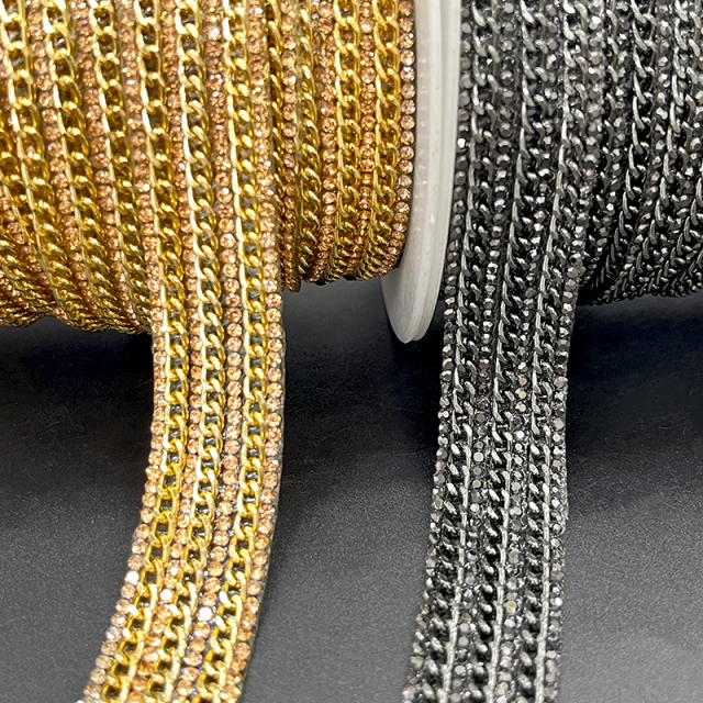 Gold Rhinestone Diamante Trim with Chain Decor Custom