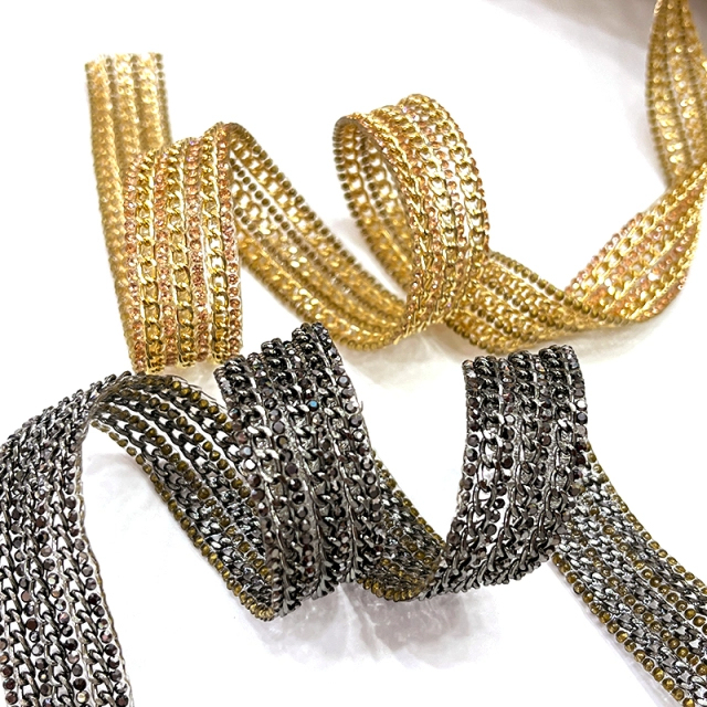 Gold Rhinestone Diamante Trim with Chain Decor Custom