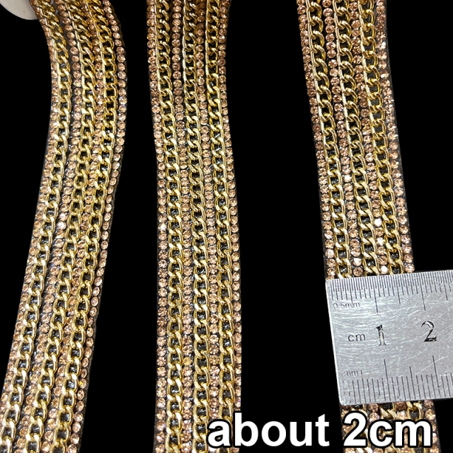 Gold Rhinestone Diamante Trim with Chain Decor Custom