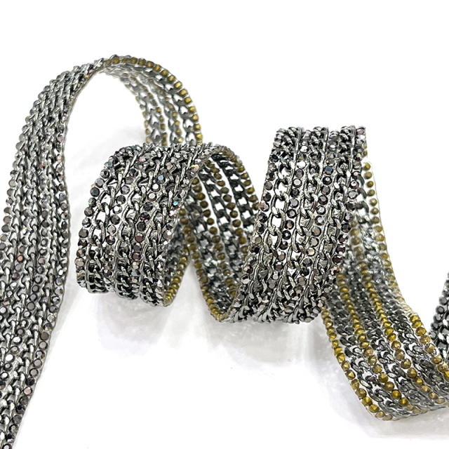 Gold Rhinestone Diamante Trim with Chain Decor Custom