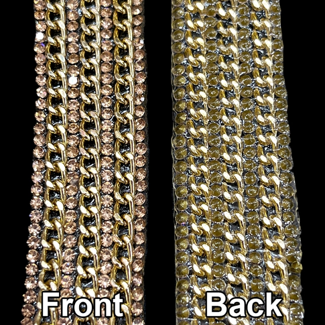 Gold Rhinestone Diamante Trim with Chain Decor Custom