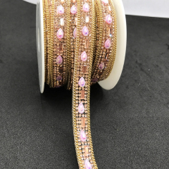 Gold Rhinestones Beaded Chain By The Yard Custom