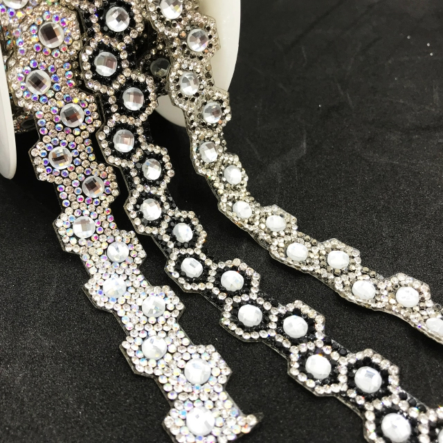 Hexagonal Shaped Rhinestone Trim by the Yard Exporter
