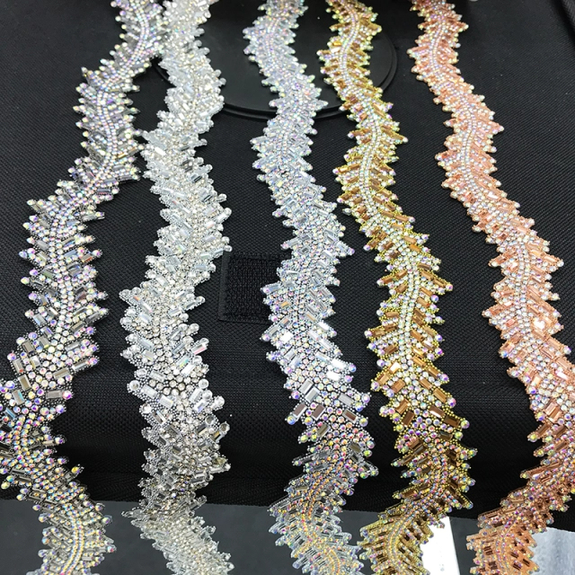 Leaf Shaped Diamond Jeweled Trim By The Yard Supplier
