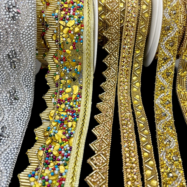 Luxury Gold Beaded Diamond Chain Trim for Clothing Supplier