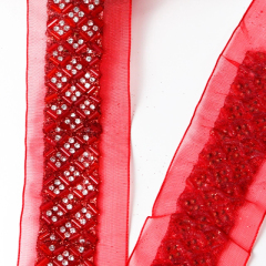Red Sequin Diamond Beaded Ribbon Trim for Sewing Manufacturer
