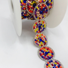 Round Shape Rhinestone Beaded Tape Trimming Exporter