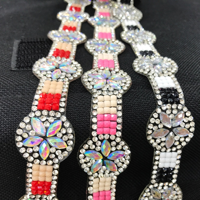 Shiny Color Matching Rhinestone Flower Trim Iron On Bag Shoes Exporter