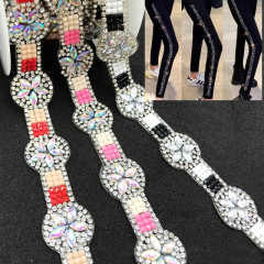 Shiny Color Matching Rhinestone Flower Trim Iron On Bag Shoes Exporter