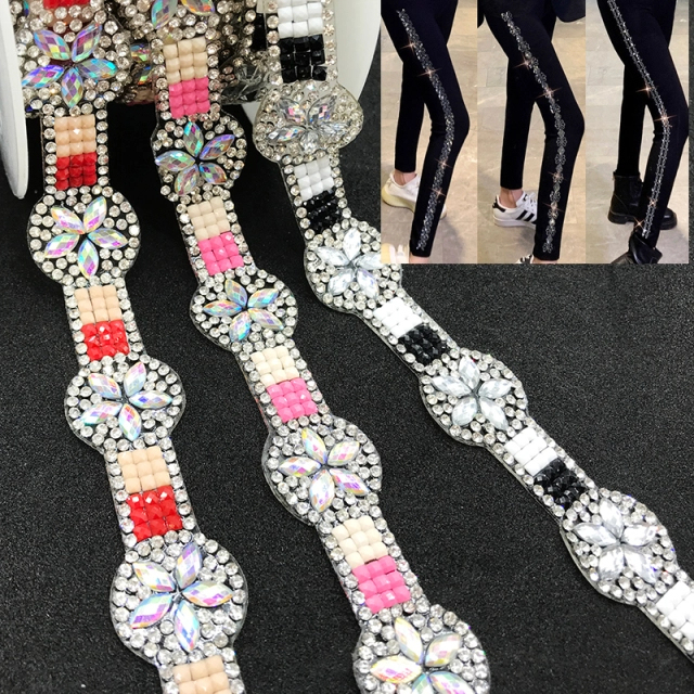 Shiny Color Matching Rhinestone Flower Trim Iron On Bag Shoes Exporter