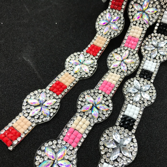 Shiny Color Matching Rhinestone Flower Trim Iron On Bag Shoes Exporter