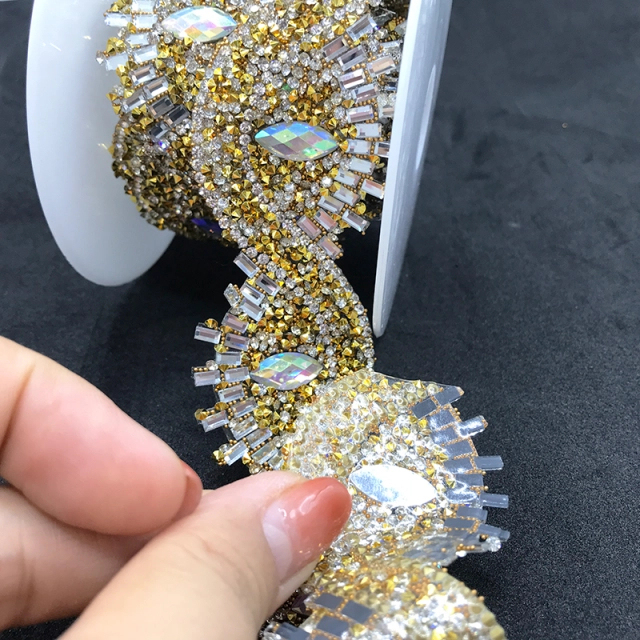 Shiny Eye Shaped AB Rhinestone Trim Factory