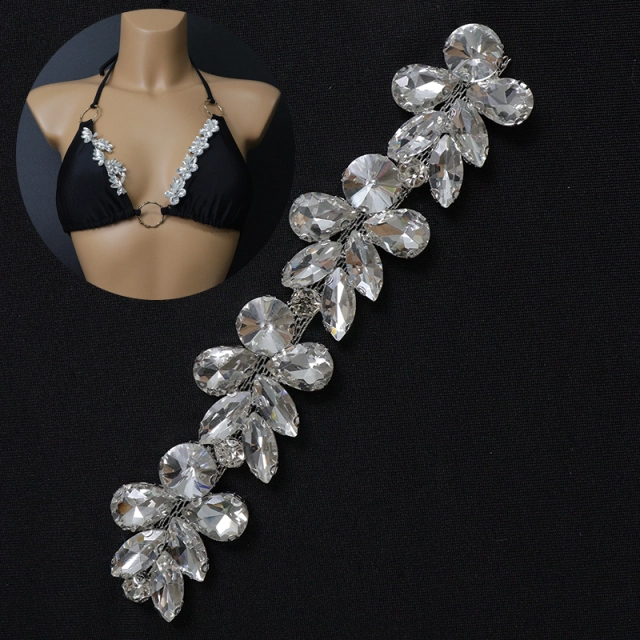 Shiny Leaf Shaped Rhinestone Chain Trim Factory