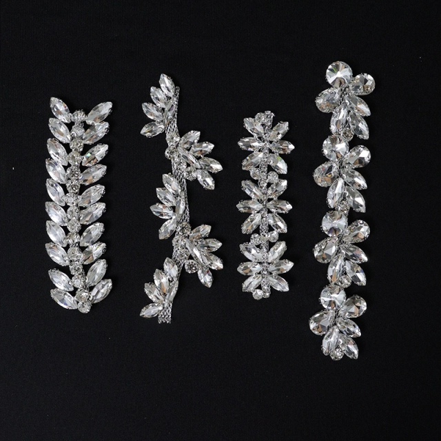 Shiny Leaf Shaped Rhinestone Chain Trim Factory
