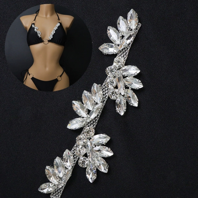 Shiny Leaf Shaped Rhinestone Chain Trim Factory