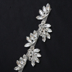 Shiny Leaf Shaped Rhinestone Chain Trim Factory