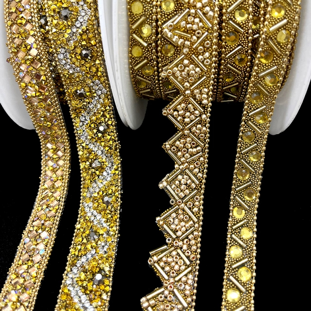 Luxury Gold Beaded Diamond Chain Trim for Clothing Supplier