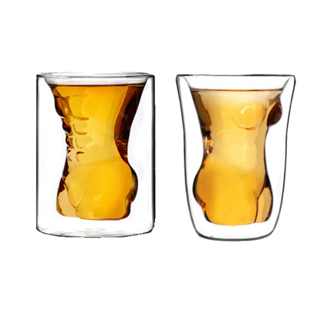 Clear Double Wall Borosilicate Beer Glass Cold Insulated Shot Glass 6oz.