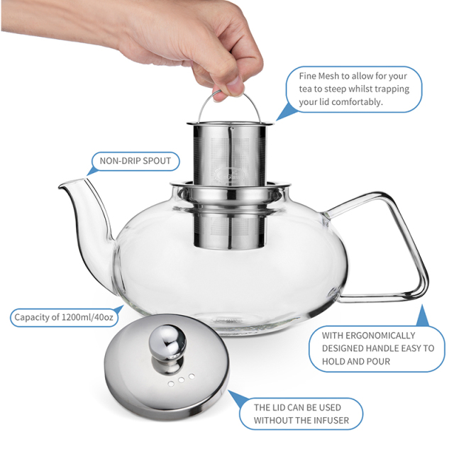 Glass Teapot with Removable Stainless Steel Infuser 40.6oz