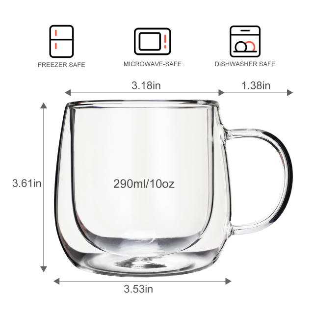 Double Wall Glass Coffee Mugs 10oz | CnGlass