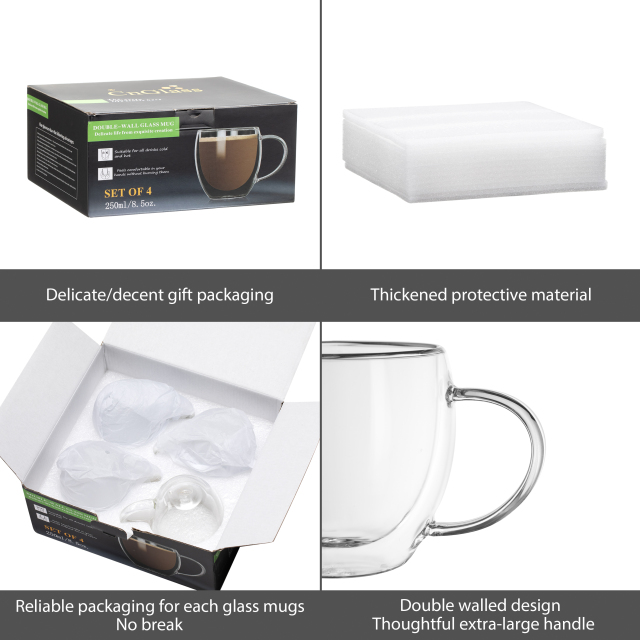 Double Wall Insulated Glass Mugs - 150ml (B43) & 250ml (B42) &350ml (B50) | GnGlass