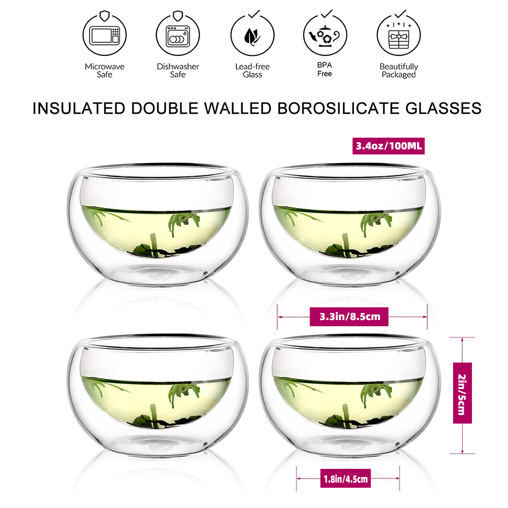 Double Wall Gongfu Tea Bowl - 100ml Insulated Drinking Cup (W6) | GnGlass