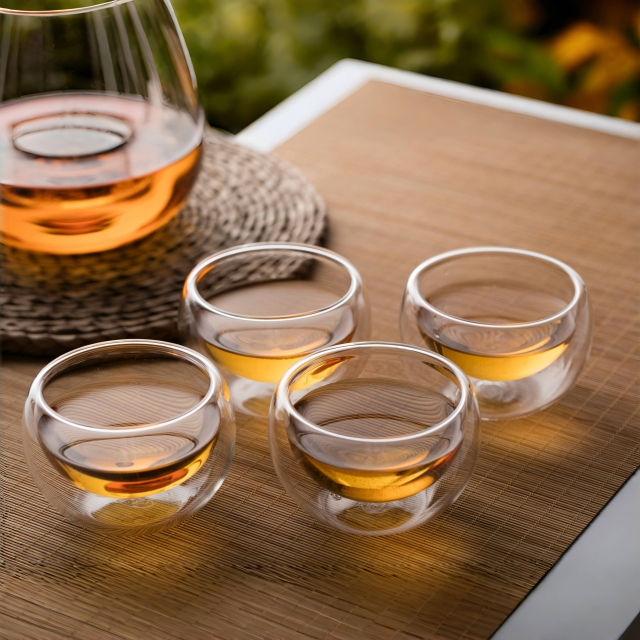 Doppelwandige Gongfu Teeschale – 100ml Isolierte Trinkschale (W6) | GnGlass