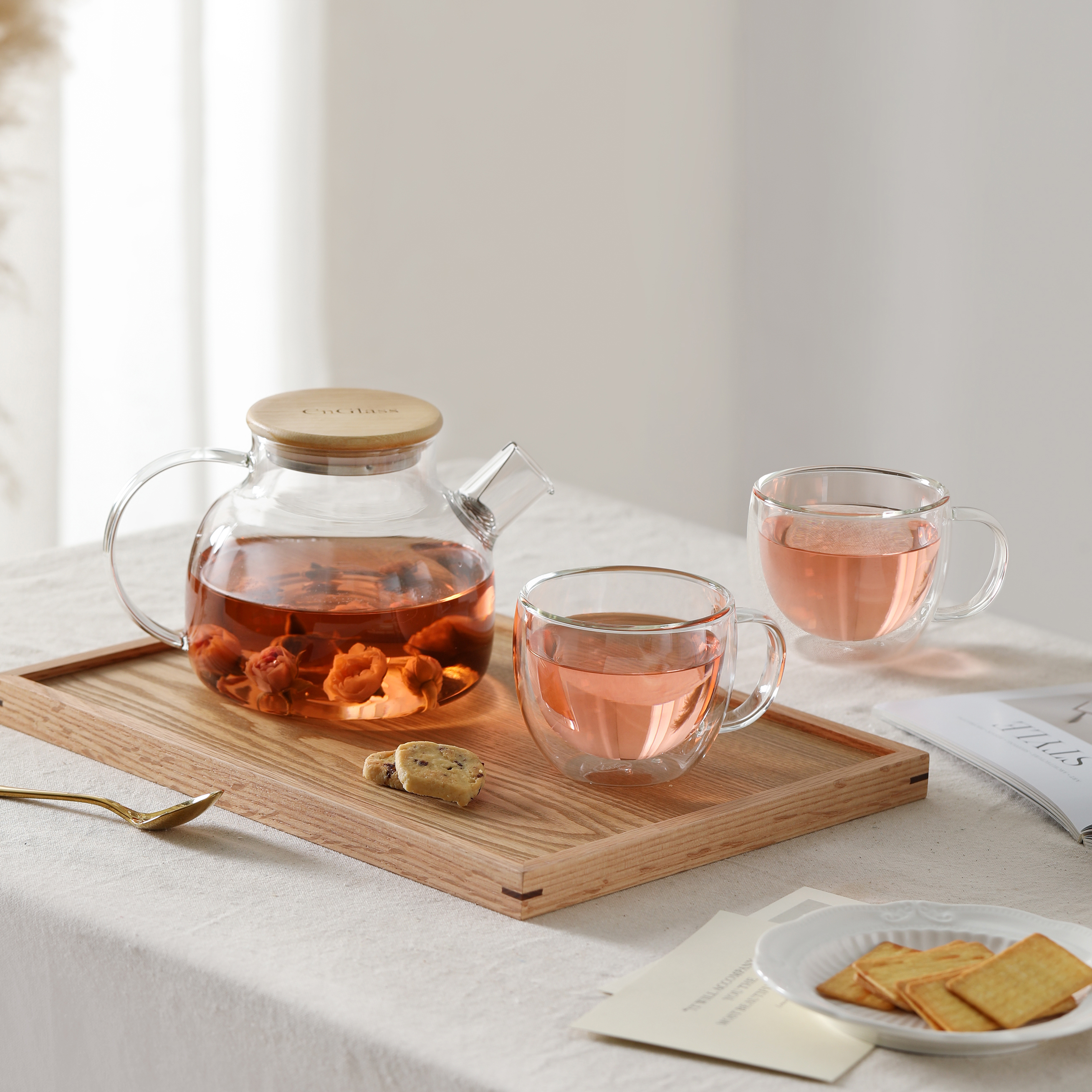 Borosilicate Glass Teapot with Bamboo Lid - Stovetop Safe - Multiple Designs (H17, H9, H18, H19)