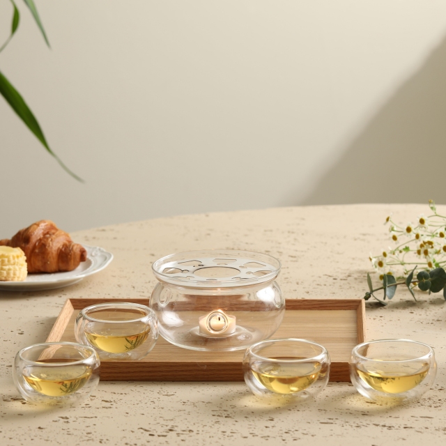 Borosilicate Glass Tea Warmer with Metal Stand - For Teapot Heating (L7) | GnGlass