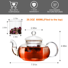 Classic Glass Teapot with All-Glass Infuser - 3 Sizes (H1, H3, H8)