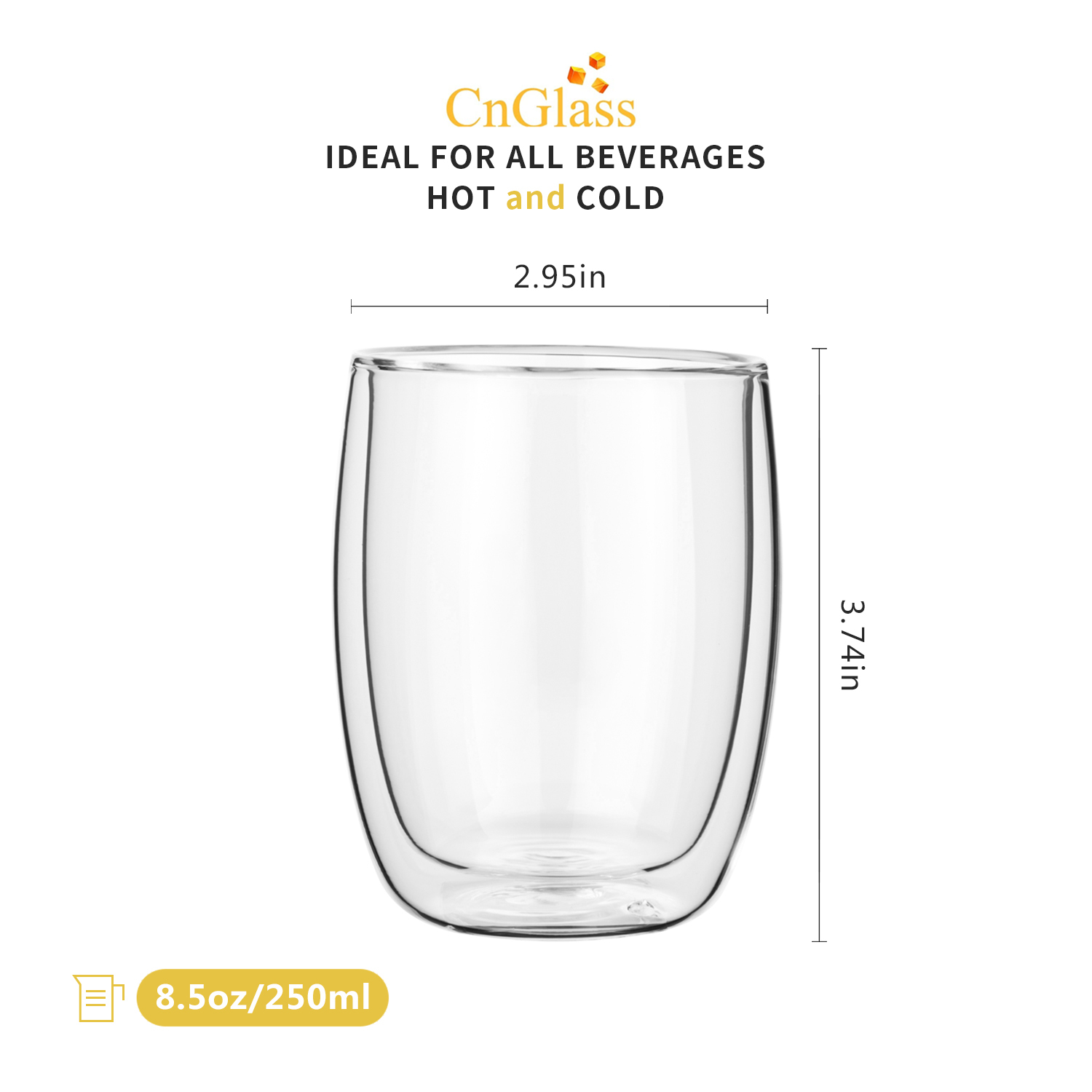 Curved Glass Tumbler without Handle - 250ml (B21) | GnGlass