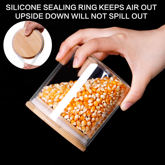 Cylindrical Glass Storage Jar with Bamboo Lid & Silicone Seal – 500ml (17oz, G2) | GnGlass