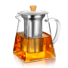 Trapezoid Glass Teapot with Stainless Steel Infuser & Lid — 700ml / 20oz (H20) & 900ml / 27oz (H21) | CnGlass
