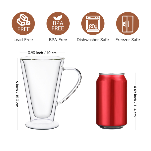 Double Wall Insulated Espresso Glass Mug – 350ml /11.8oz (B44) | CnGlass
