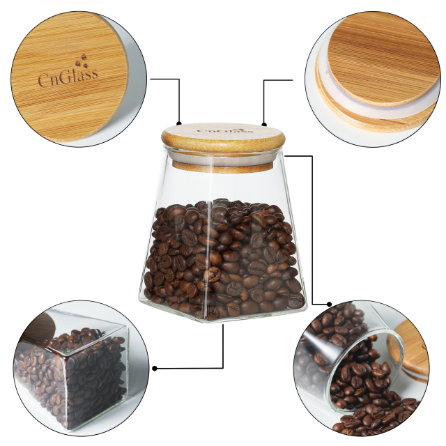 Trapezoidal Glass Storage Jar with Bamboo Lid & Silicone Seal – 355ml (12oz, G3) | GnGlass
