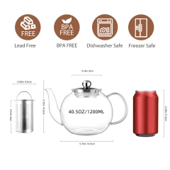 Classic Glass Teapot with Stainless Steel Lid & Infuser - 900ml (H31) & 1200ml (H32) | GnGlass