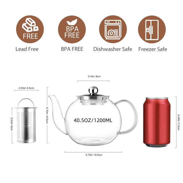 Classic Glass Teapot with Stainless Steel Lid & Infuser - 900ml (H31) & 1200ml (H32) | GnGlass