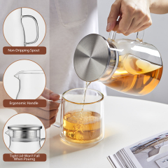 Glass Teapot with Integrated Stainless Steel Lid & Filter - 800ml (H27) | GnGlass