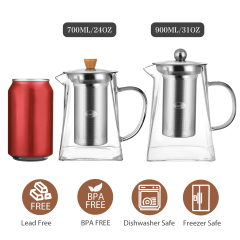 Trapezoid Glass Teapot with Stainless Steel Infuser & Lid — 700ml / 20oz (H20) & 900ml / 27oz (H21) | CnGlass