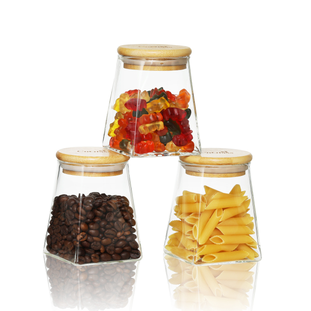 Trapezoidal Glass Storage Jar with Bamboo Lid & Silicone Seal – 355ml (12oz, G3) | GnGlass