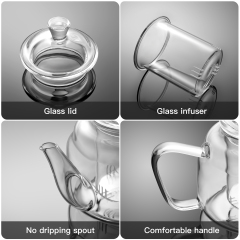 All-Glass Teapot with Removable Filter & Lid – 600ml / 20.3oz (H13) | GnGlass