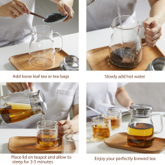 Glass Teapot with Integrated Stainless Steel Lid & Filter - 800ml (H27) | GnGlass