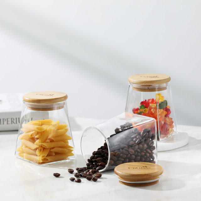 Trapezoidal Glass Storage Jar with Bamboo Lid & Silicone Seal – 355ml (12oz, G3) | GnGlass