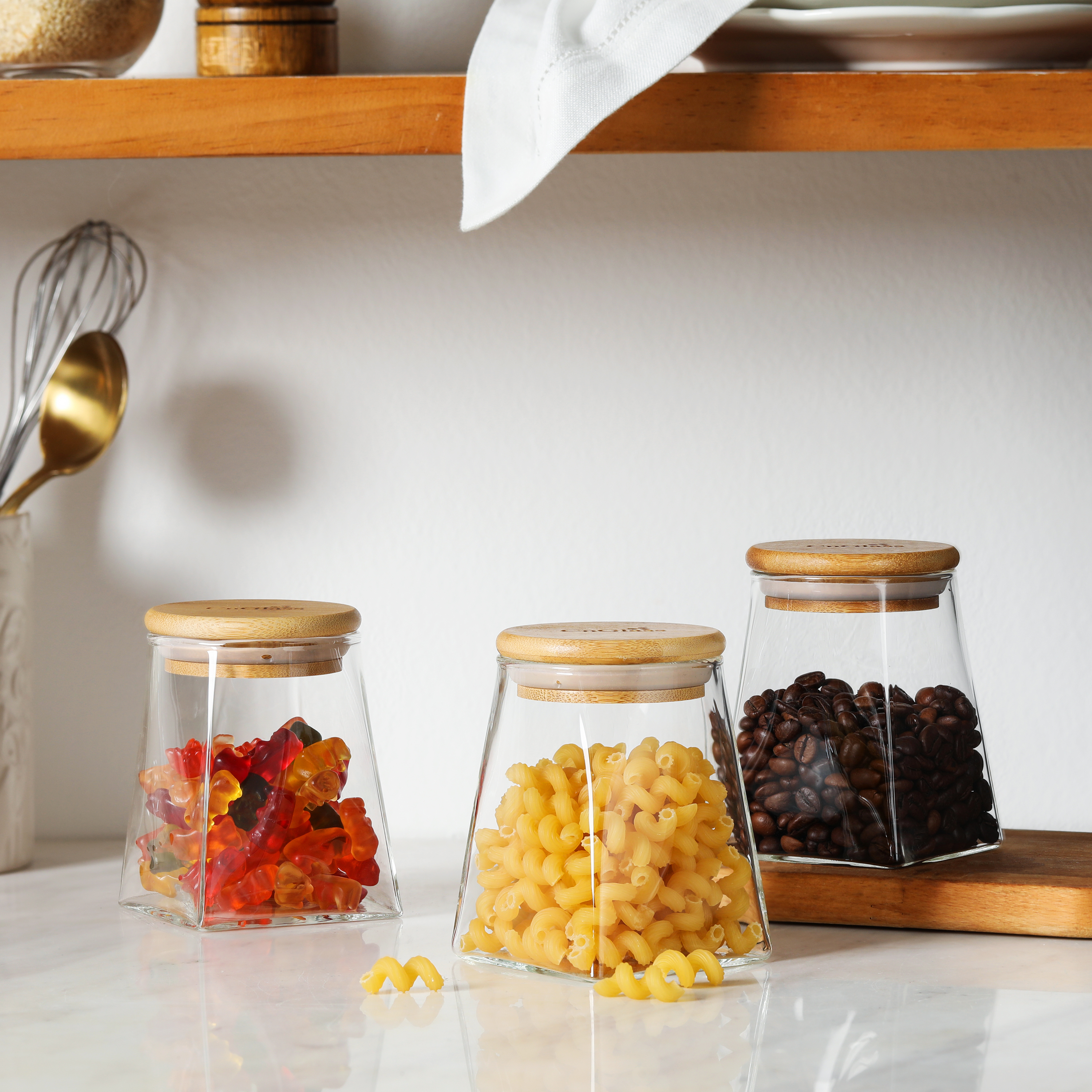 Trapezoidal Glass Storage Jar with Bamboo Lid & Silicone Seal – 355ml (12oz, G3) | GnGlass