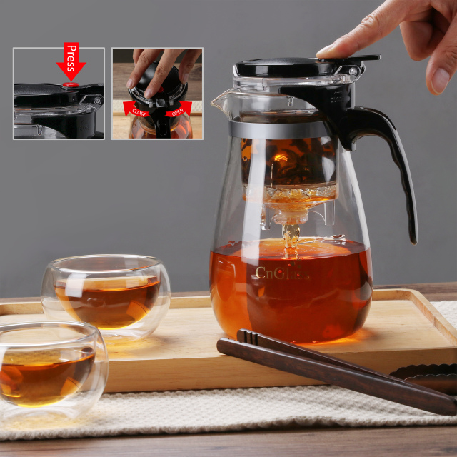 Clear Glass Teapot with PC Lid, Stainless Steel Filter & Silicone Seal – 700ml (H7) & 900ml (H14) | GnGlass