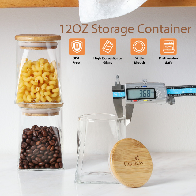 Trapezoidal Glass Storage Jar with Bamboo Lid & Silicone Seal – 355ml (12oz, G3) | GnGlass