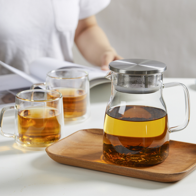 Glass Teapot with Integrated Stainless Steel Lid & Filter - 800ml (H27) | GnGlass
