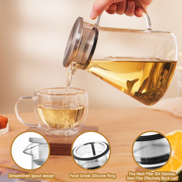 Glass Teapot with Integrated Stainless Steel Lid & Infuser – 900ml (H36) / 1200ml (H35) | CnGlass